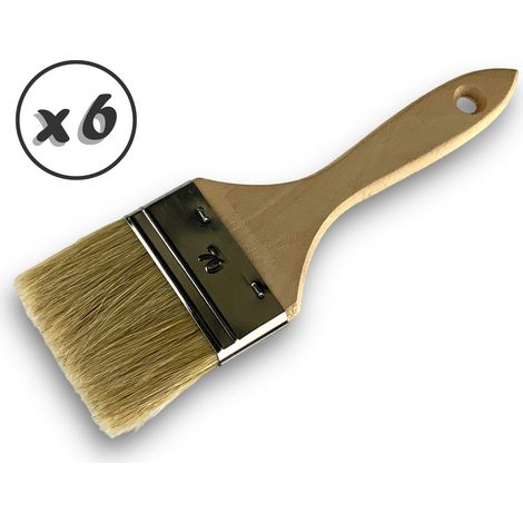 Lot de 6 pinceaux queue de morue Soie blanche Largeur 70 mm Epaisseur double tous types de travaux et laques Peinture huile acrylique colle lasure teinture apprêt résine Kibros 32270x6