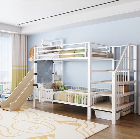 Lit chambre couchage 90x200 métal toboggan rangement HAVRYA (1/5)