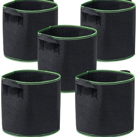 Lot de 5 sacs de culture épais de 5 gallons, pots de fleurs non tissés ventilés avec poignées durables, pots de fleurs robustes de 300 g pour la culture de tomates, de pommes de terre et de légumes