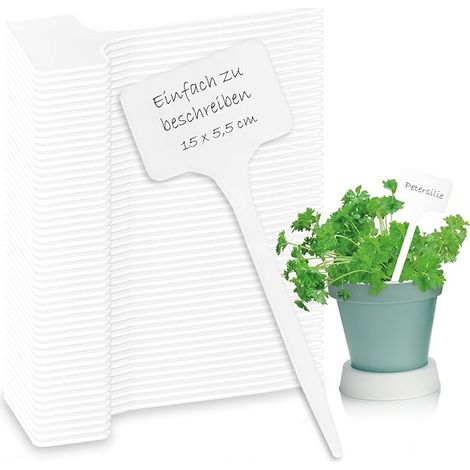 50 étiquettes autocollantes de 15 cm pour chambres, balcons, jardins - Étiquettes pour plantes à marquer (50 pièces - Blanc - 15 cm) (1/5)