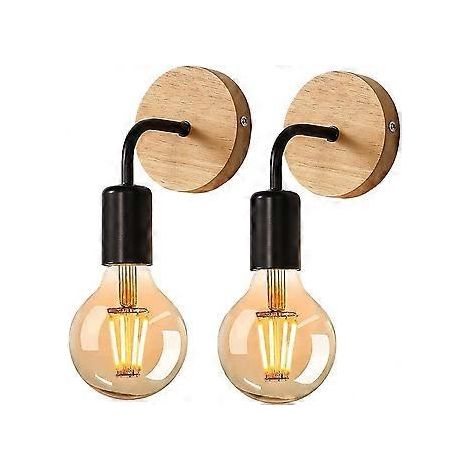 2er-Set Wandleuchten für den Innenbereich, industrielle Holzwandlampen, E27-Wandleuchten im Retro-Stil für Wohnzimmer und Schlafzimmer