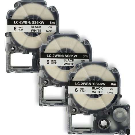 vhbw 3x Label Tape Replacement for Epson LC-2WBN for Label Printer 8m x 6 mm, Black on White (1/4)