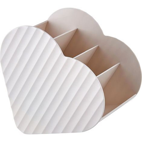 Organisateur de maquillage en forme de cœur, porte-pinceaux à maquillage à 4 emplacements, blanc, pour coiffeuse, salle de bain ou bureau (1/5)