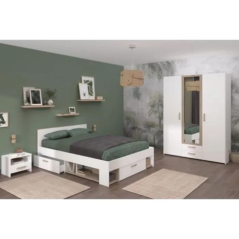 Parisot DREAM Schlafzimmer Komplettset Weiß und Eiche 140x200 cm