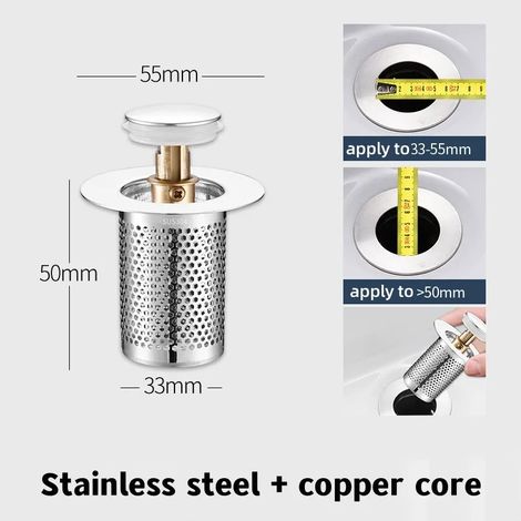 (A50 copper core)Washbasin Plug Anti Odor Pop-Up Bounce Core Basin Stopper Hair Catcher Shower Sink Strainer Stainless Steel Filter Bouncing Core (1/4)