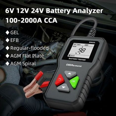 Testeur De Batterie - 6V 12V 24V - Plage 2 Ah À 220 Ah - Cca 100 À 2000 - Pour Voiture Camion Moto - 1 Pièce (1/4)