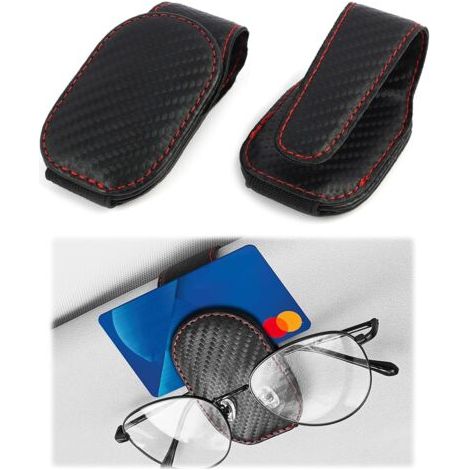 2 pièces universelle PU cuir porte-lunettes de voiture clip avec clip de stockage pour cartes, billets de banque, accessoire intérieur de voiture, organisateur de voiture, noir