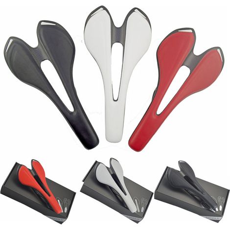 Ultralight carbon fiber and leather saddle cushion, boxed, for mountain bikes and road bikes. (1/2)