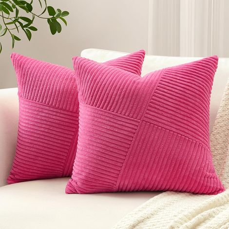 Housse de Coussin en Velours Cotele 2 Pieces Design Geometrique 30x50cm, Douce et Decorative pour Canape Chambre Salon Lit, Rose Fonce (1/5)