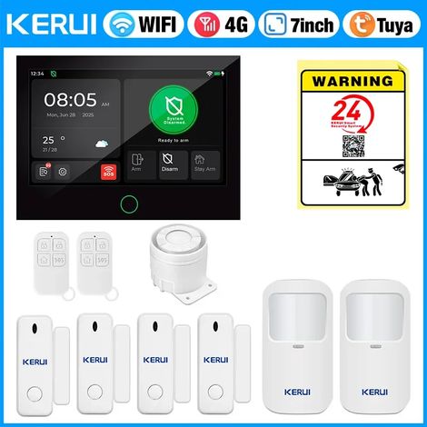 (Pack 4) Système d'alarme de sécurité pour maison intelligente WiFi 4G, kit d'alarme GSM sans fil, adapté à un usage résidentiel. (1/5)