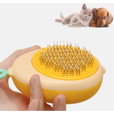 "Spazzola con rastrello a punte al limone per cani domestici, spazzola per peli di cani con rimozione dei nodi e toelettatura, piccola spazzola portatile per cani a pelo corto, gatti, cuccioli, conigl (1/2)