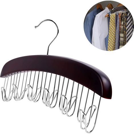 Porte-cravates en bois suspendu, accessoire de dressing pour homme, gain de place, pour ranger et présenter vos cravates. (1/4)