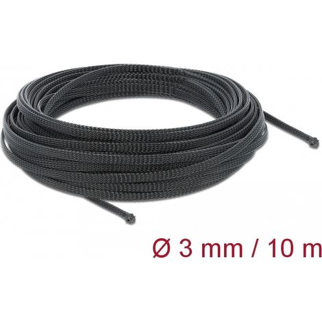 Delock Funda trenzada estirable 10 m x 3 mm, color negro