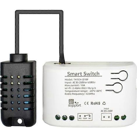 EWelink Smart Wi-Fi Temperatur- und Feuchtigkeitssensor mit Schalter und Überwachungs-App für Smart Home, 85-250V AC Netzteil. (1/5)