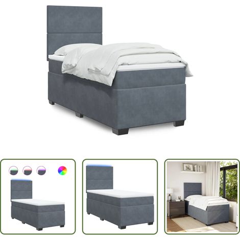 vidaXL Taschenfederkernmatratze - Boxspringbett mit Matratze Dunkelgrau 90x200 cm Samt (1/5)