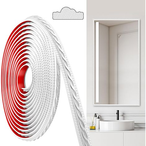Moulures en PVC, 600cm×2cm, Autocollantes, Pour Plafonds, Moulures Murales Pour Bordures de Murs, Cadres de Miroirs, Plafonds, Plinthes, Armoires(Blanc Argenté) (1/5)