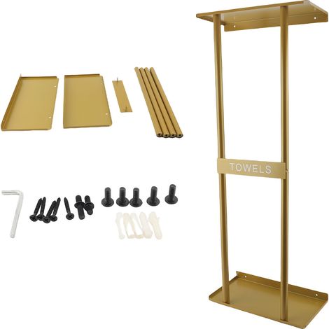 Portasciugamani da bagno a parete in metallo nero, pieghevole e arrotolabile, ideale per casa, hotel, colore oro. (1/2)