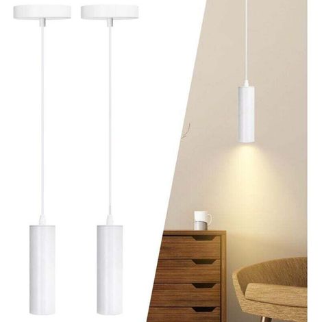 Lámpara colgante de metal blanco, lámpara de techo cilíndrica moderna, juego de 2, bombilla no incluida (GU10) - Crezuo