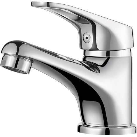 Robinet pour salle de bain, mitigeur de lavabo avec tirette, robinets de lavabo à économie d'eau pour eau froide et chaude, chromé (1/5)