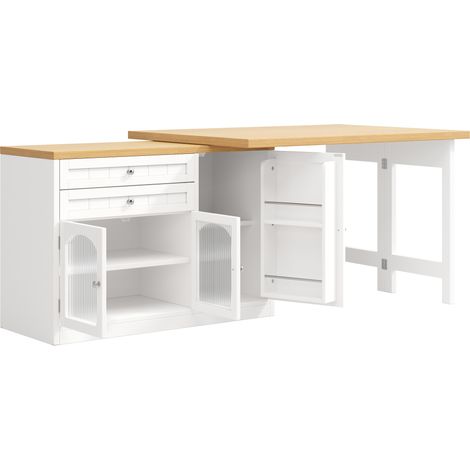 Table de cuisine extensible avec plateau rotatif 360°, rangements intégrés, MDF, 120-194 cm, blanc ou noir (1/5)