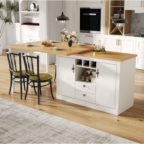 Mesa extensible 120-180x40x76 cm de madera blanco y natural con almacenaje FloraGrace (1/5)