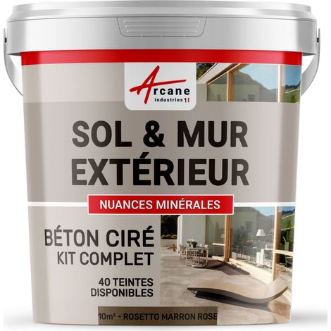 béton ciré, extérieur, pour sol, mur, terrasse, escalier, enduit, décoratif, minéral, en kit - 10 m² (en 2 couches) Rosetto Marron Rose - ARCANE INDUSTRIES