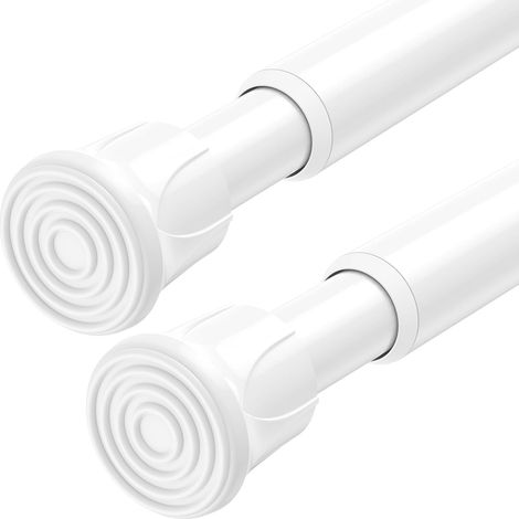 Lot de 2 tringles à rideaux extensibles sans perçage - Blanc - Longueur : 70 à 130 cm - Diamètre : 13 mm - Pour fenêtres, petites armoires, cuisine et salle de bain - Tringle à rideaux (1/5)