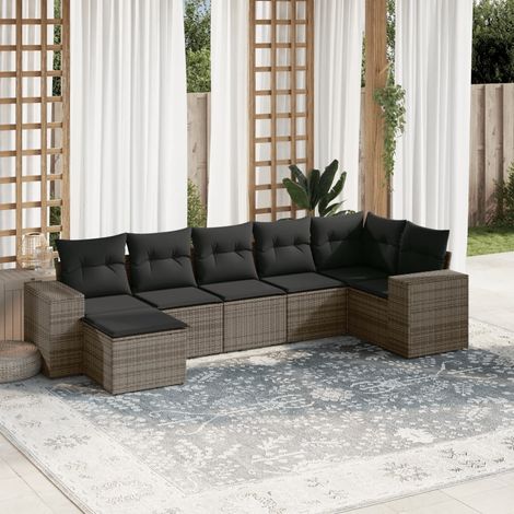 vidaXL Salon de jardin avec coussins 7 pcs gris résine tressée (1/5)