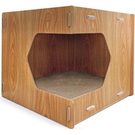 Tiragraffi angolare in legno e cartone con catnip per gatti