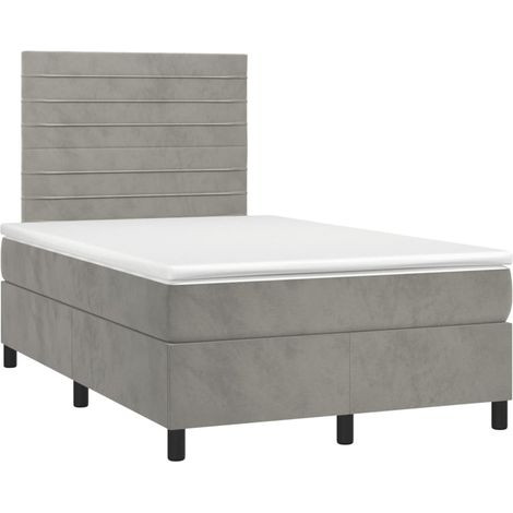 Giroletto LED con coprimaterasso testiera boxspring 120x200 cm tessuto velluto grigio chiaro TDL0207870