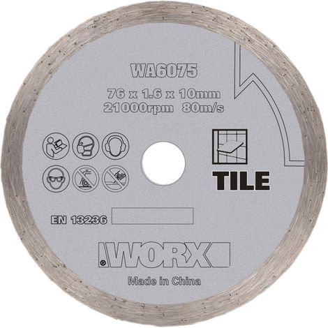 Disque diamant WA6075 76 mm pour mini-meuleuse, découpe de carrelage et de maçonnerie pour WX801 MakerX - Worx