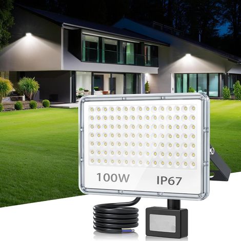 Projecteur LED Exterieur Detecteur de Mouvement 100W, Spot LED Extérieur Detecteur de Mouvement 10000LM 6500K, IP67 Etanche Éclairage de Sécurité pour Jardin, Patio, Garage, Entrée (1/5)