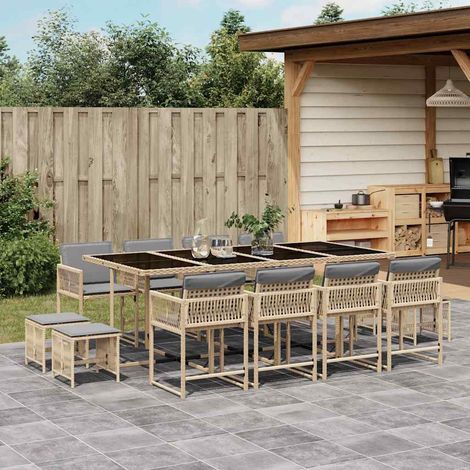 Set comedor de jardín con cojines 13 pzas ratán sintético beige vidaXL (1/5)