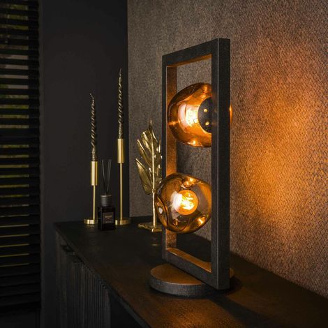 Lampe à poser avec cadre 2 abat-jour en verre déformé NIAGARA (1/2)