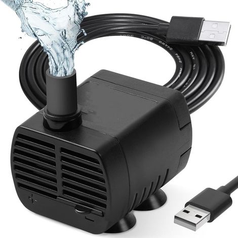 Mini Pompe à Eau Submersible USB Pompe de Fontaine Réglable pour Aquarium Étang Décoration (1/5)