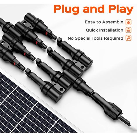 Connettore solare Toivize, da T 1 a 4, per collegamento di pannelli fotovoltaici, impermeabile IP67, cablaggio in parallelo (1/4)