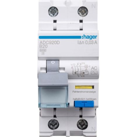 Disyuntor diferencial RCBO 2P B20A 003A Tipo AC ADC920D