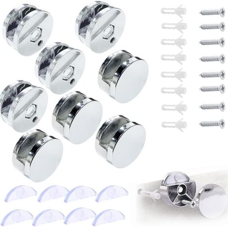 Support mural pour miroir rond 3-5mm – Fixation silicone souple – Dimensions 27x27x14mm – Lot de 8 pièces