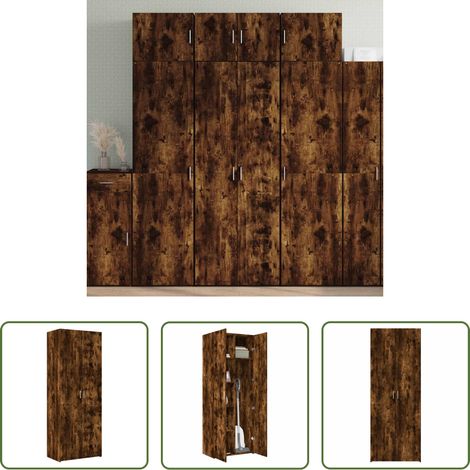 Buffet bois - Buffet haut chêne fumé 70x42,5x185 cm bois d'ingénierie (1/5)