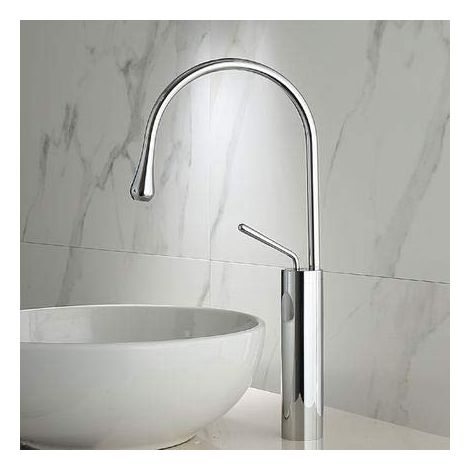 Robinet Goutte D'Eau, Robinet De Lavabo De Salle De Bain, Robinet MéLangeur De Lavabo Moderne à Comptoir Haut,Robinet MéLangeur De Salle De Bain MonopôLe à Buse Rotative IntéGréE à 360°, Argent (1/5)