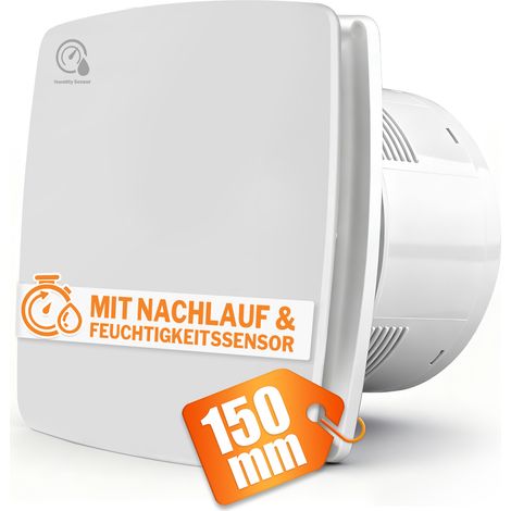 XIIW -150mm 18W/35db Extracteur d'Air, Ventilateur Silencieux et Puissant, avec Capteur d'humidité, Clapet Anti-Retour, Débit d'air de 240 m³/h et Minuterie pour Salle de Bain, WC, Blanc