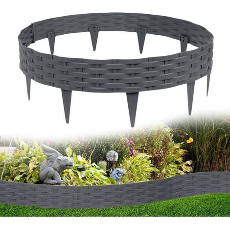 BelleRise - Bordure de Pelouse 100cm Bordure de Parterre en Plastique Souple Aspect Rotin Clôture de Parterre pour Jardin Pelouse (1/5)