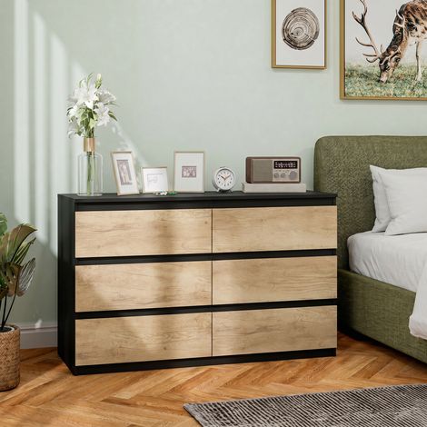 Commode Enfant Chambre à Coucher 6 Tiroirs, Meuble Rangement Bois Pieds Antidérapants, Coiffeuse Compacte (1/5)