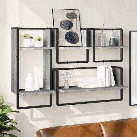 Ensemble d'étagères murales avec barres 4 pcs-Étagère murale-Étagère Suspendue sonoma gris 804107 (1/5)