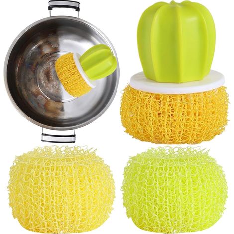 Brosse à Vaisselle Poignée Cactus Anti-Rayure  Set Brosse À Vaisselle Et Éponge Cuisine Pour Récurer Laver Vaisselle Évier Plan De Travail Cuisinière Casseroles Poêles (1/5)