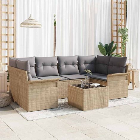 Gartensofa-set 7 pcs Beige und Grau 55 x 55 x 37 cm Poly-Rattan