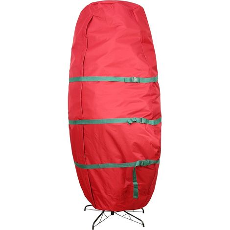 Sac de rangement vertical pour sapin de Noël en toile rouge durable avec une fermeture éclair élégante et des poignées robustes(76x152cm) (1/5)