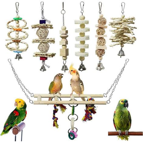 Set mit 7 Kauspielzeugen für Vögel, Papageien, Sittiche, Wellensittiche, Makaken (1/5)