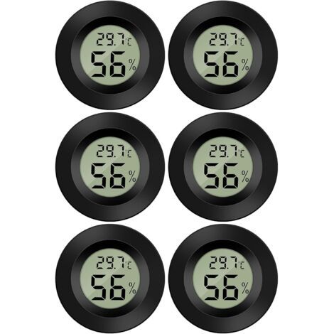 Mini-Thermometer, Temperatur- und Feuchtigkeitsanzeige, -50–70 °C, 10–99 % relative Luftfeuchtigkeit, 6 Stück