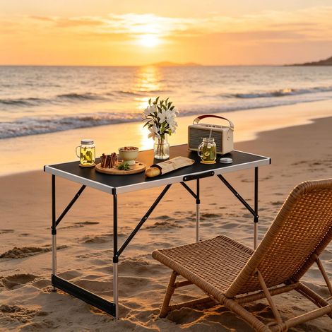 table pliable repas hauteur réglable 100 cm aluminium HAVRYA (1/5)